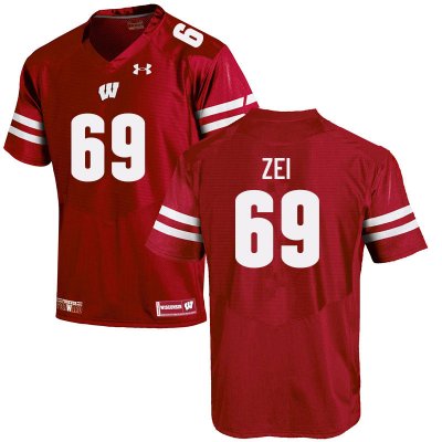 Men's Wisconsin Badgers NCAA #69 Zach Zei Red Authentic Under Armour Stitched College Football Jersey FU31S81FW